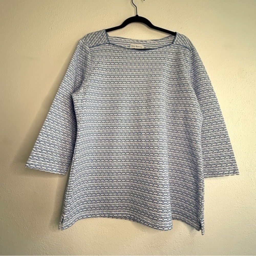 Kim Rogers Blue & White Striped Tunic Top. Long sleeves. Sz XL.